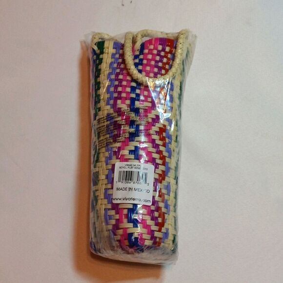 Mexican Wine Tote Vivaterra Plastic Woven New - Picture 1 of 4